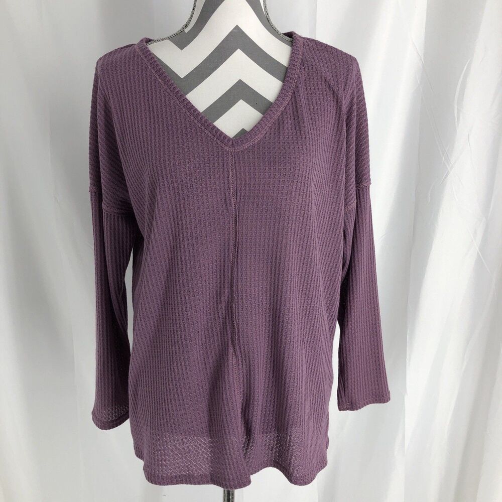 Bibi Waffle Knit vneck Lightweight Oversized Tunic Women’s Size Medium Purple